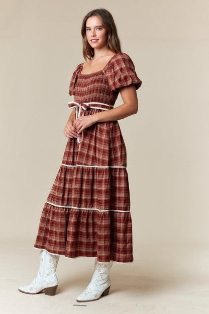 Fall Plaid Smocked Maxi
