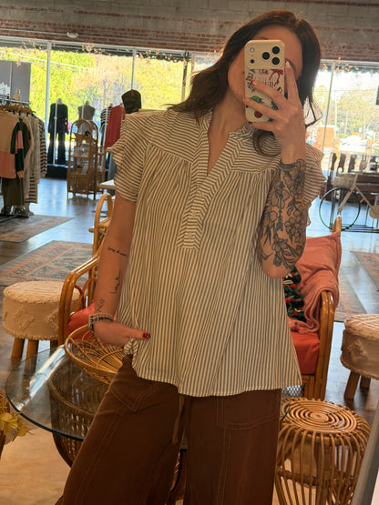 Stripe Ruffle Sleeve Top