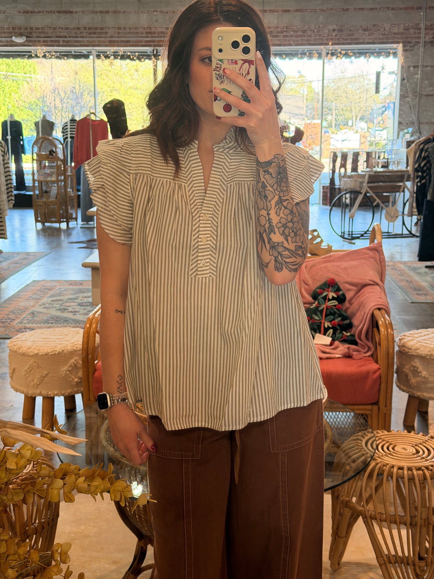 Stripe Ruffle Sleeve Top