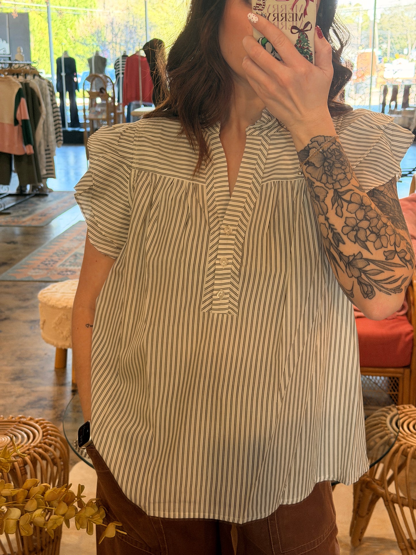 Stripe Ruffle Sleeve Top