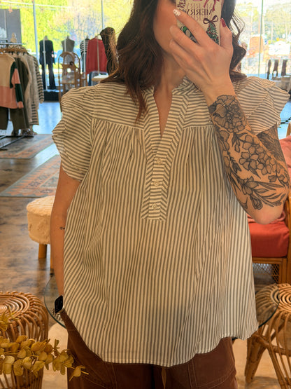 Stripe Ruffle Sleeve Top