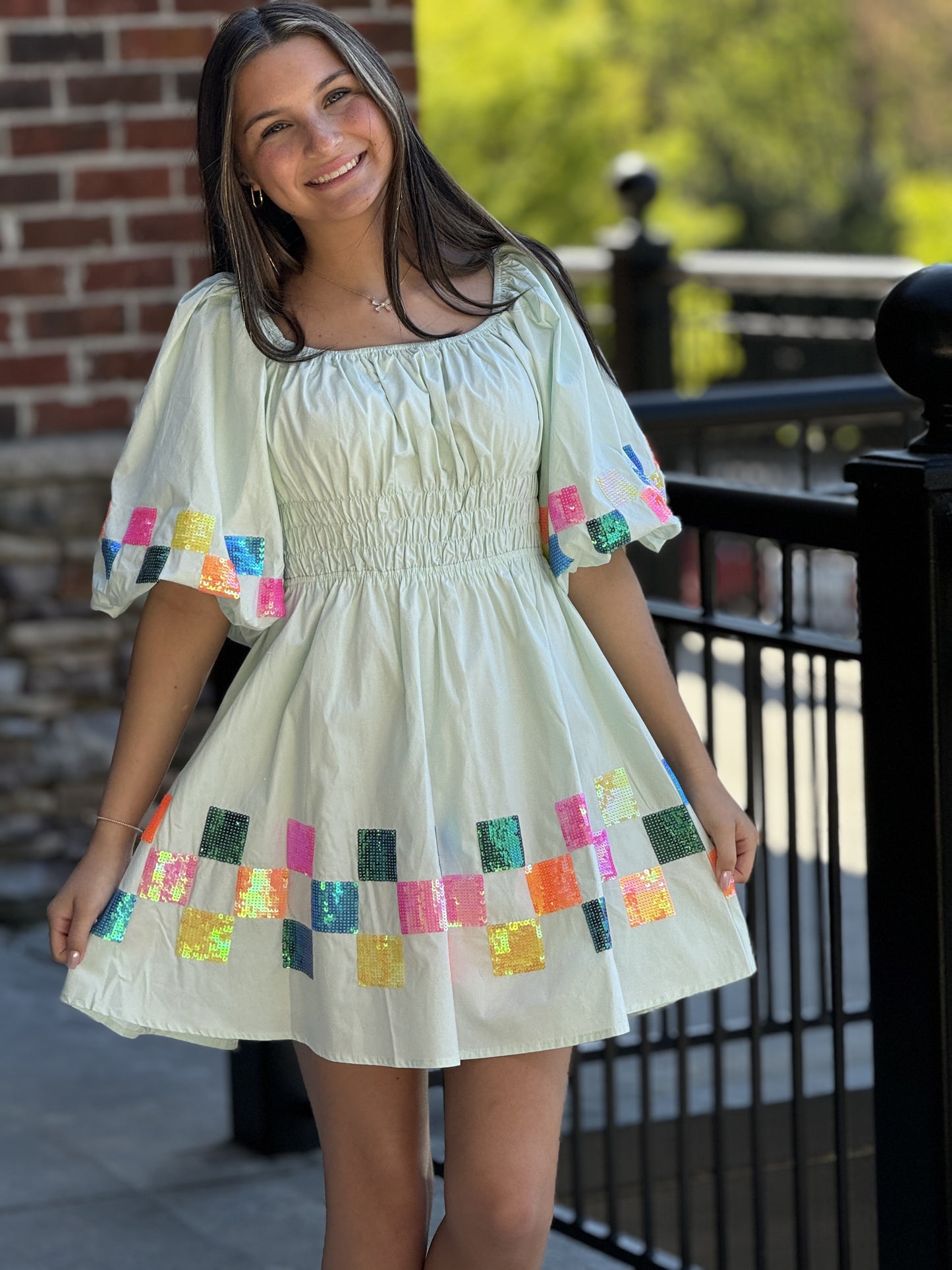 Sequin Checkered Mini Dress