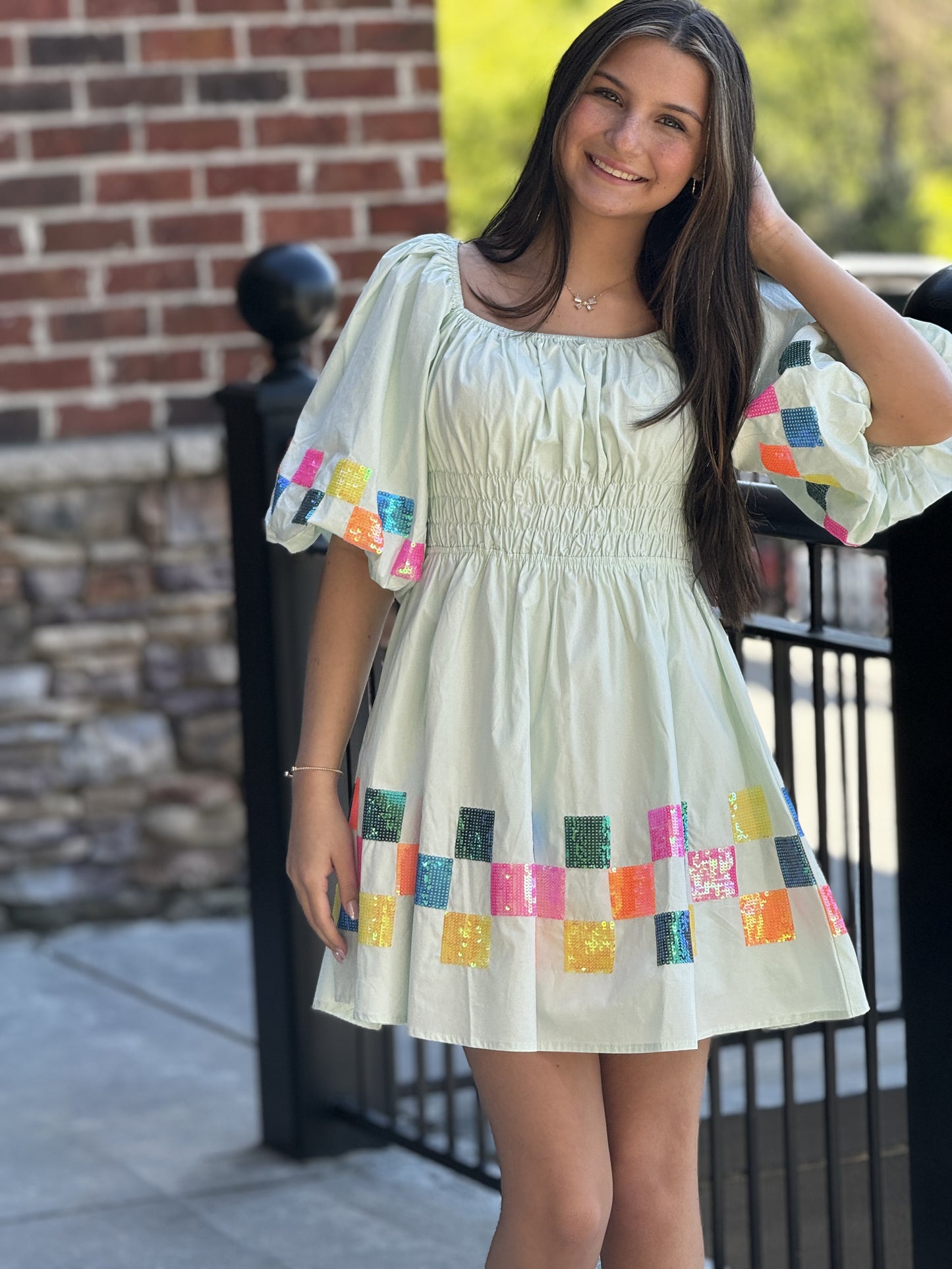 Sequin Checkered Mini Dress