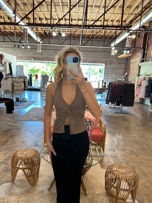 Brown Ribbed Halter Top