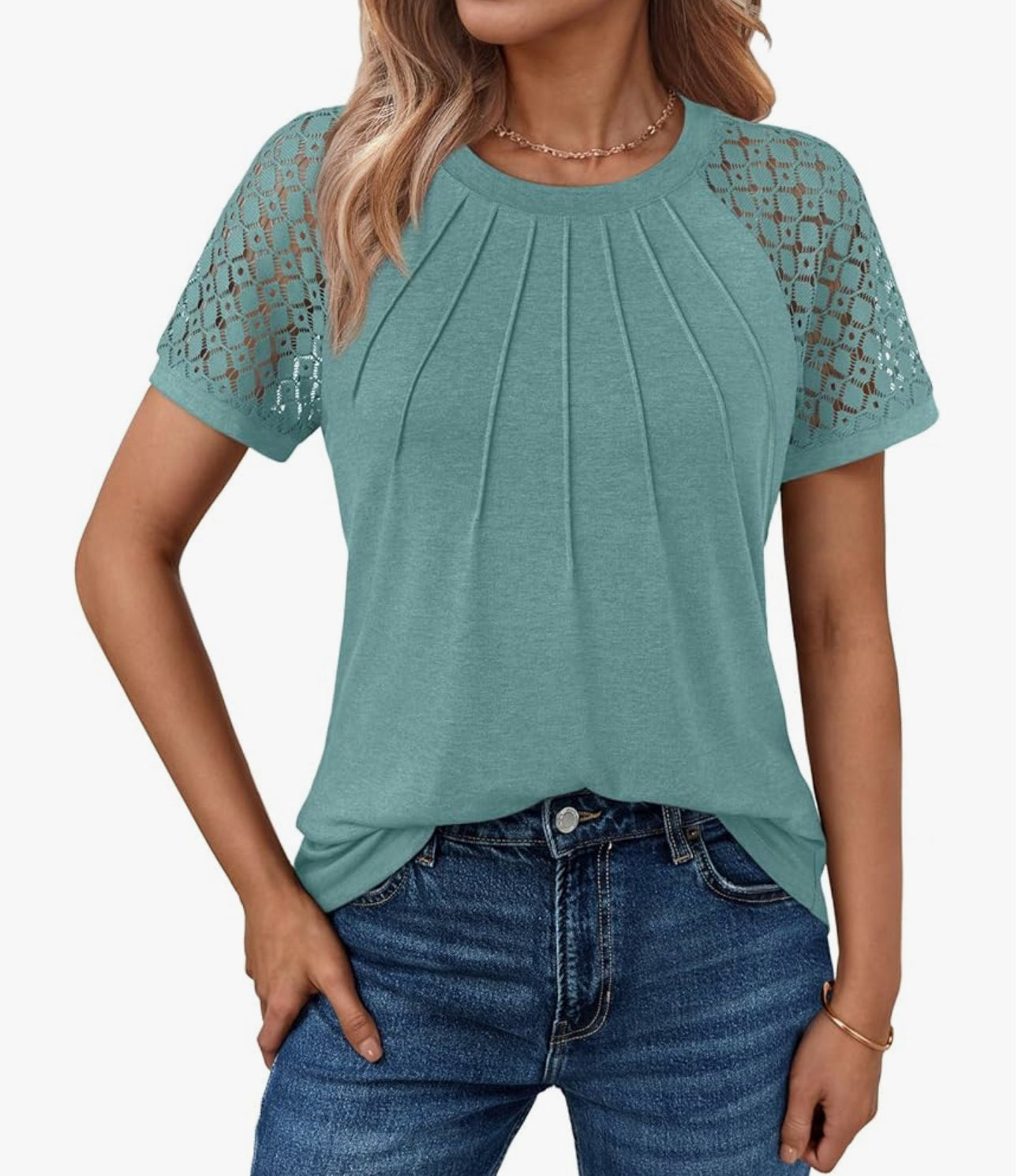Turquoise Lace Sleeve Top