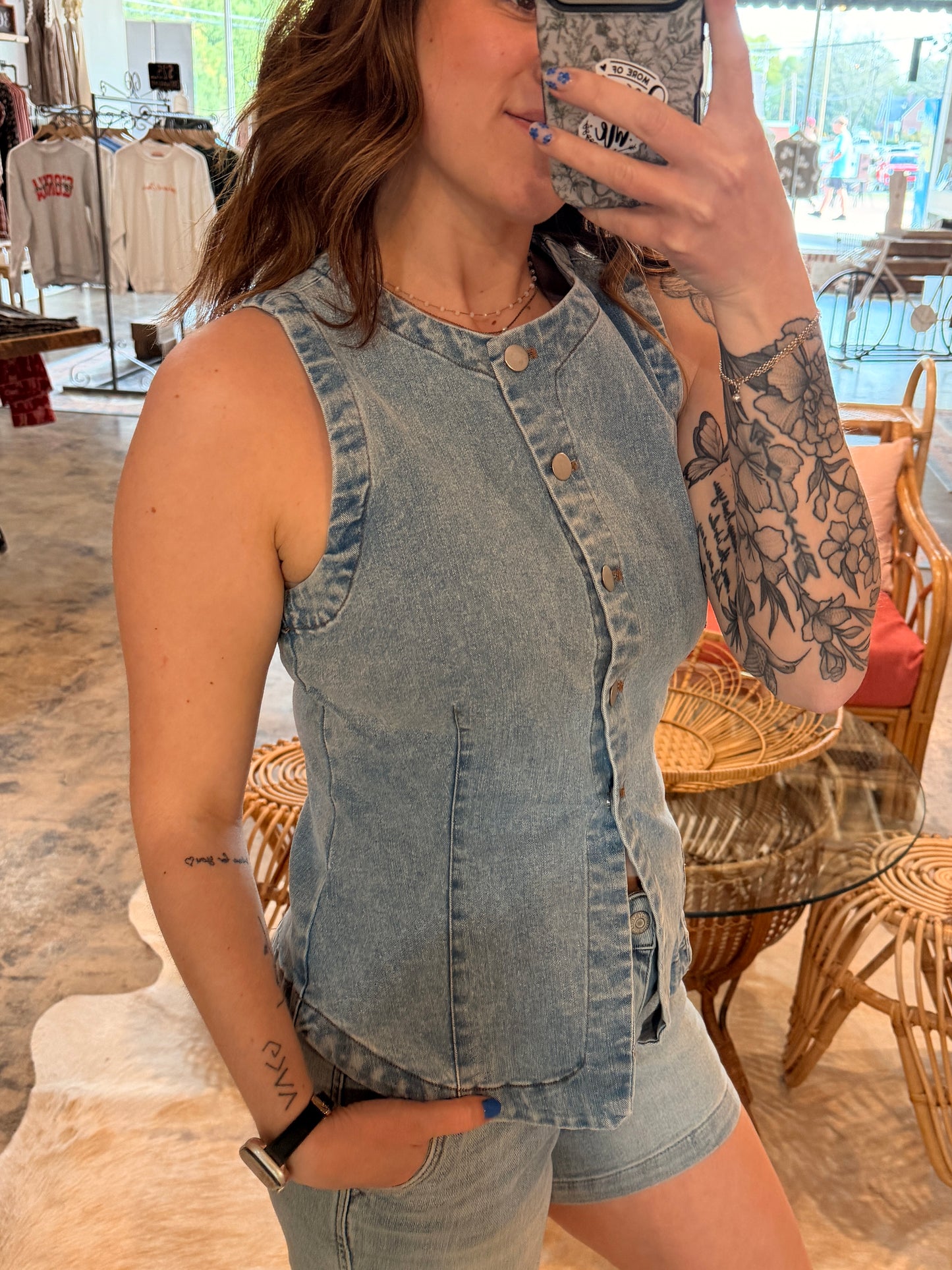 Denim Button Vest
