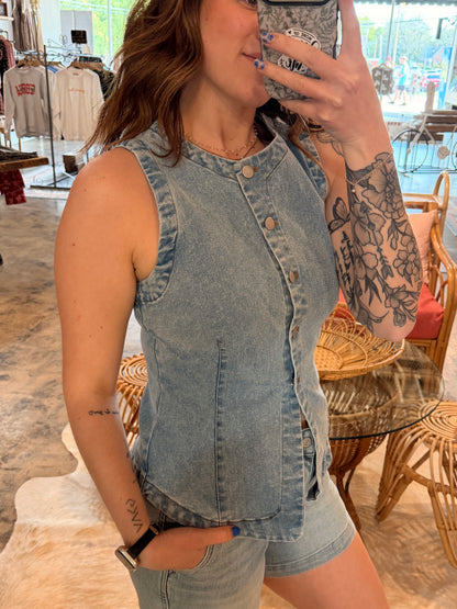 Denim Button Vest