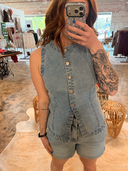 Denim Button Vest