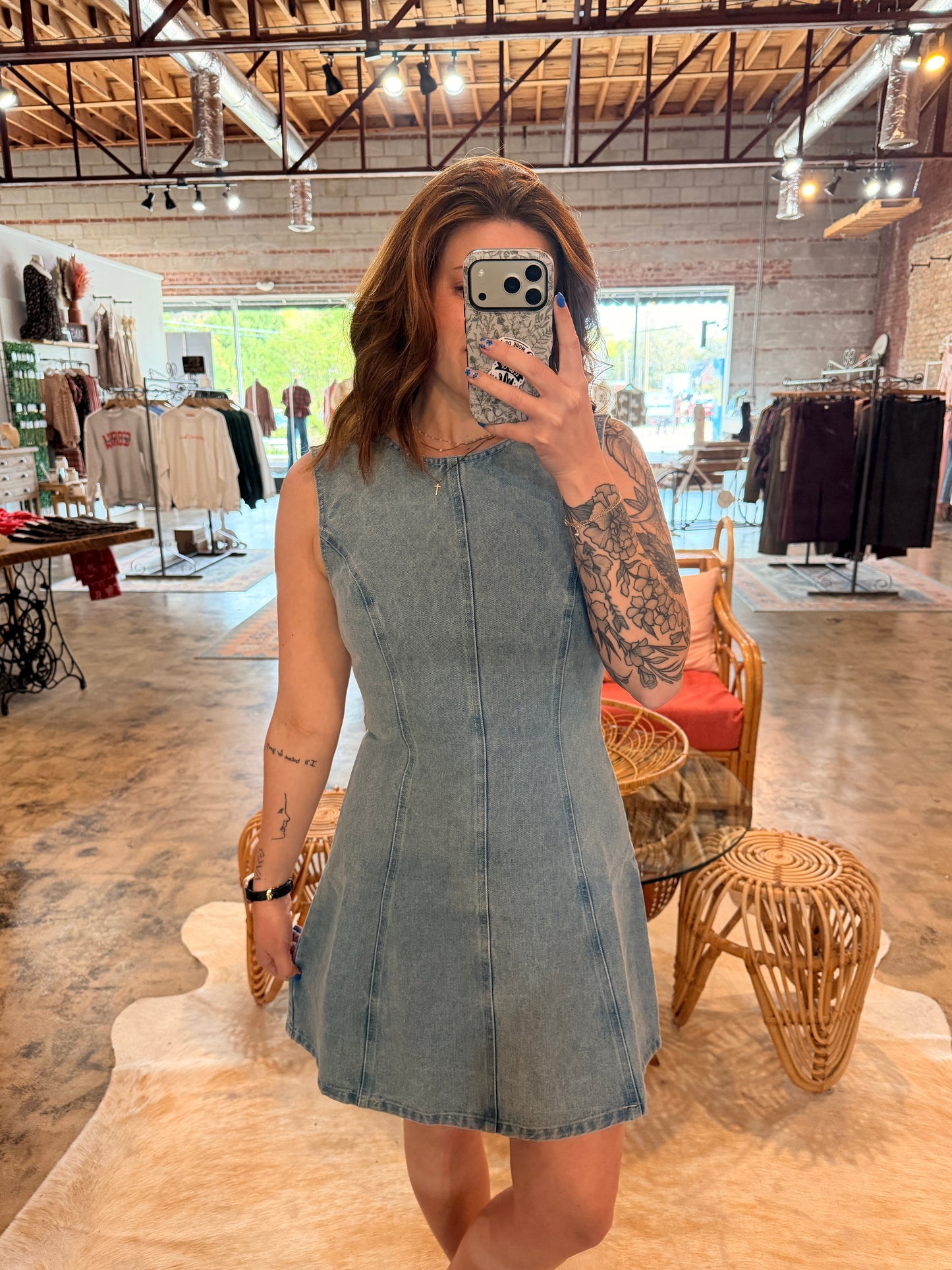 Round Neck Denim Mini Dress