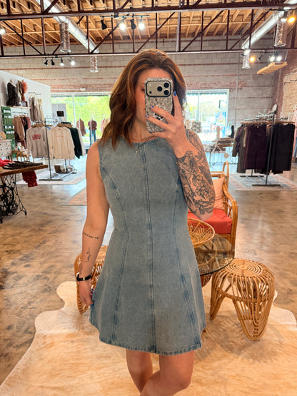 Round Neck Denim Mini Dress