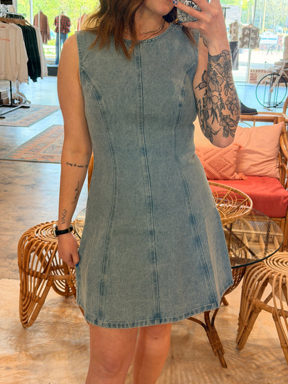 Round Neck Denim Mini Dress