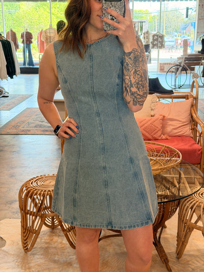 Round Neck Denim Mini Dress