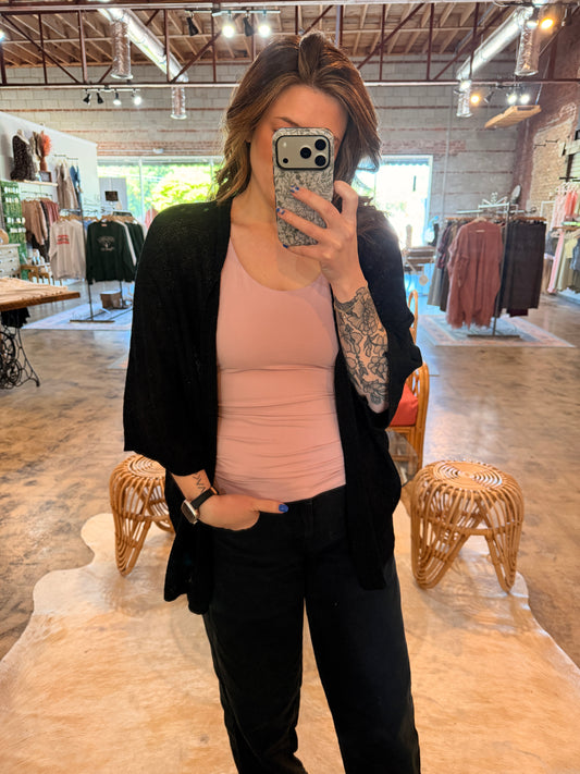 Black Short Sleeve Knit Cardigan