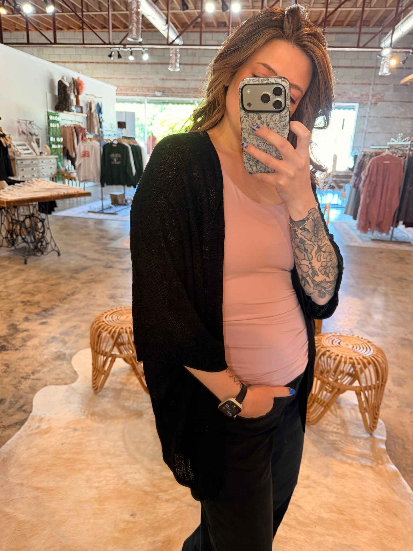 Black Short Sleeve Knit Cardigan