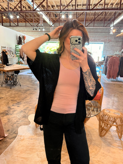 Black Short Sleeve Knit Cardigan