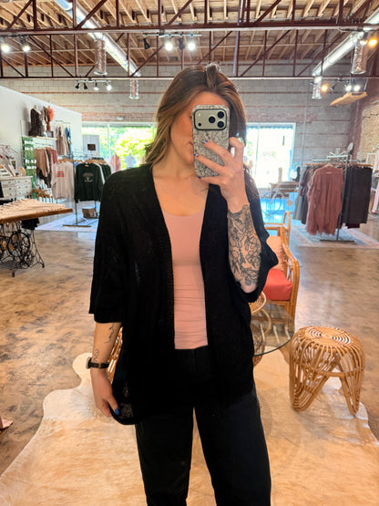 Black Short Sleeve Knit Cardigan