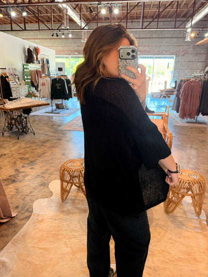 Black Short Sleeve Knit Cardigan