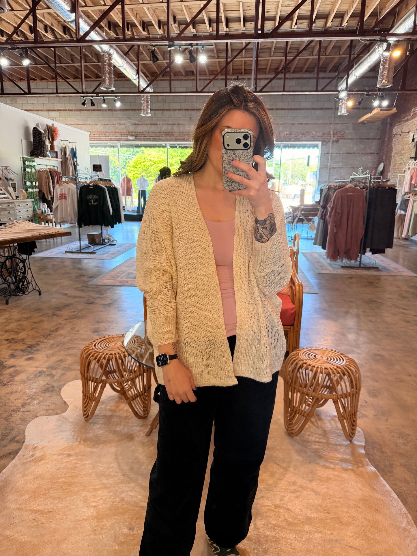 Cream Quarter Sleeve Knit Cardigan