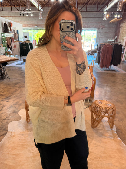 Cream Quarter Sleeve Knit Cardigan