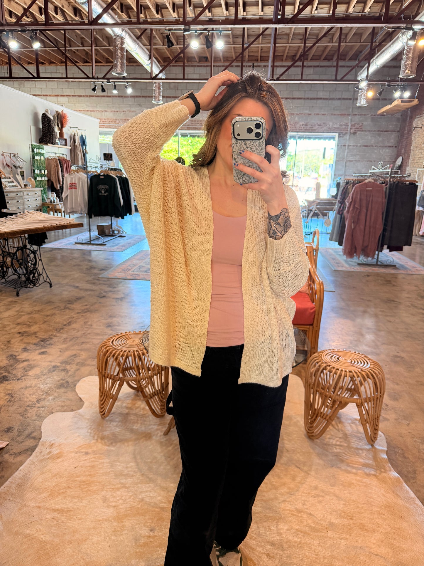 Cream Quarter Sleeve Knit Cardigan