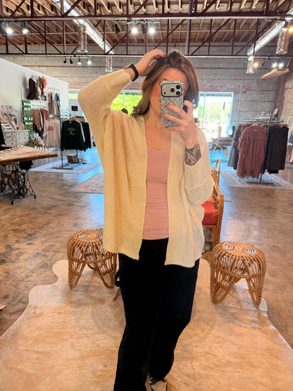 Cream Quarter Sleeve Knit Cardigan