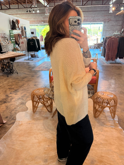 Cream Quarter Sleeve Knit Cardigan