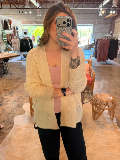 Cream Quarter Sleeve Knit Cardigan
