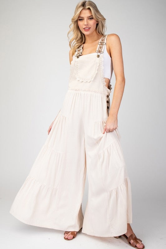 Cream Lace Trim Jumpsuit