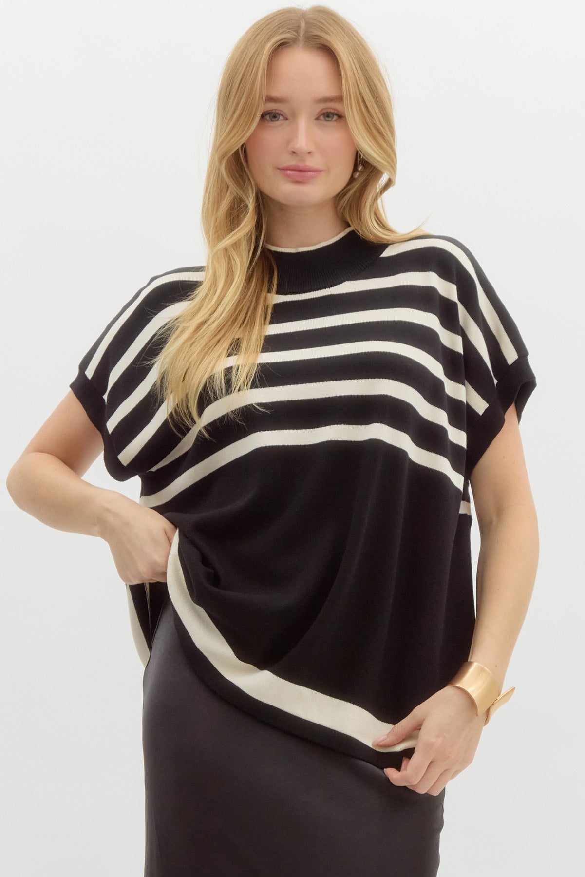 Black Stripe Sweater Top