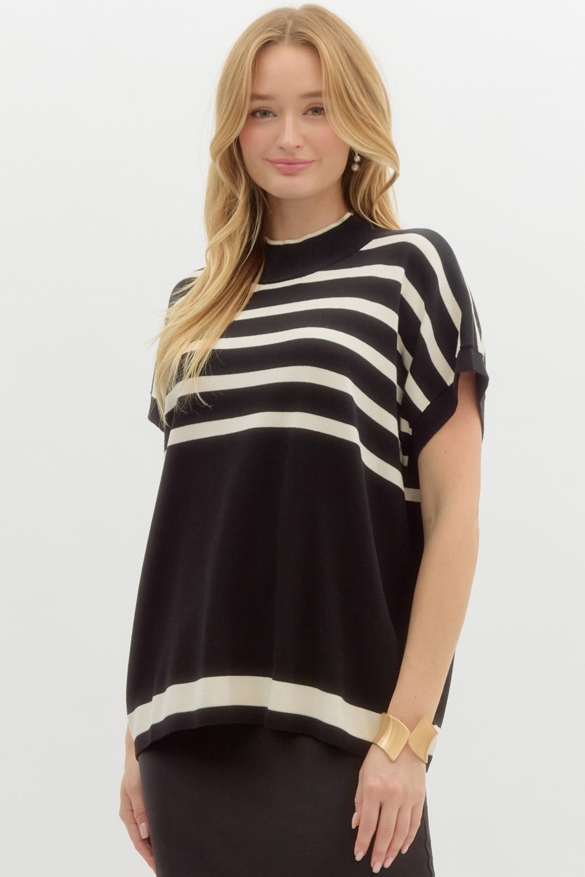 Black Stripe Sweater Top