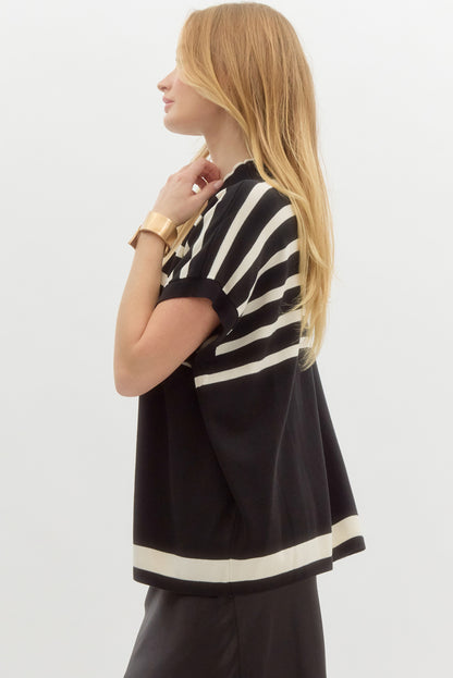 Black Stripe Sweater Top