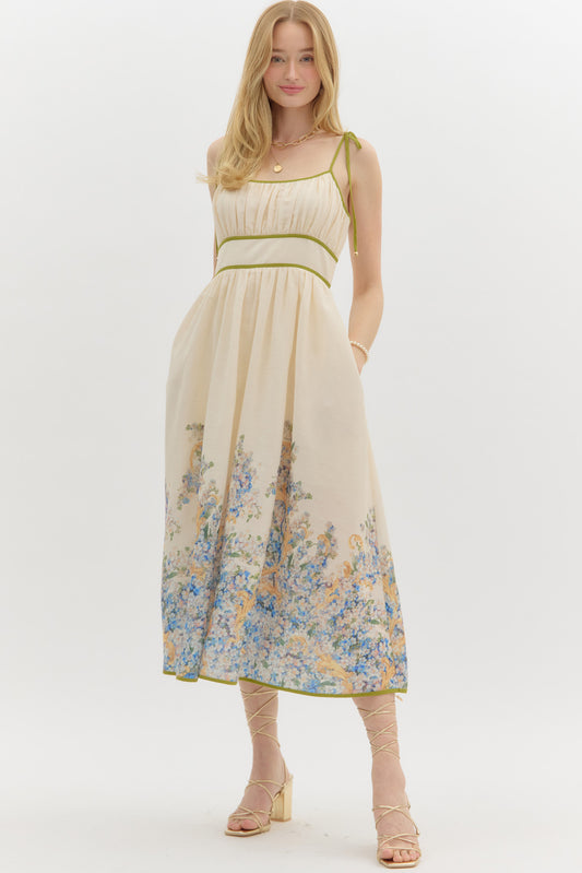 Cream Olive Tie Dress
