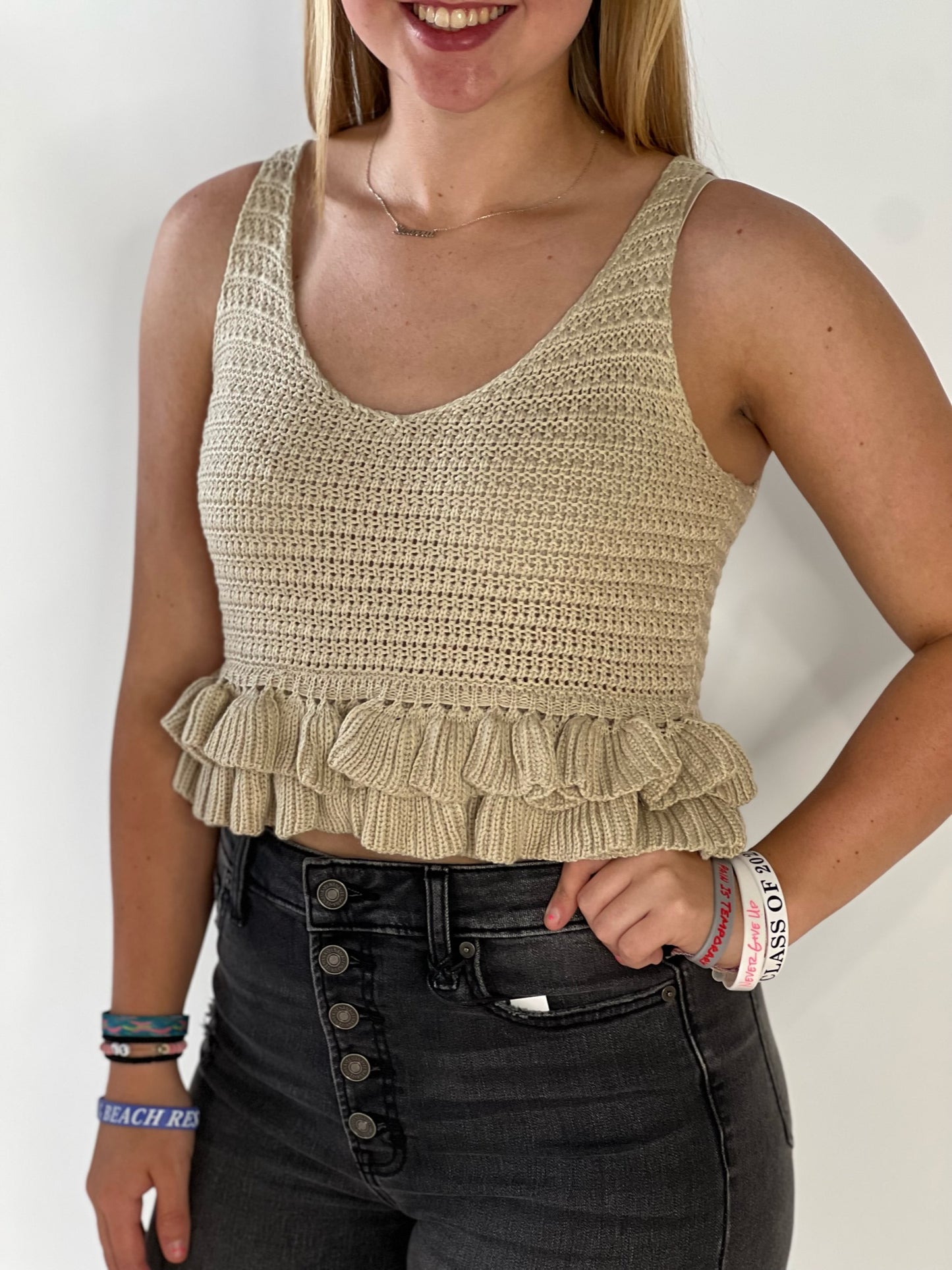 Natural Knit Ruffle Crop