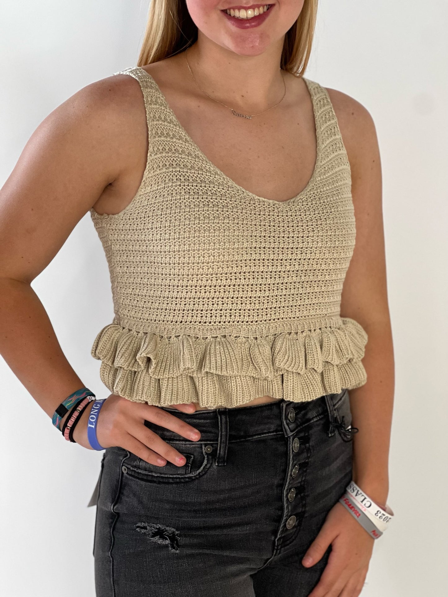 Natural Knit Ruffle Crop