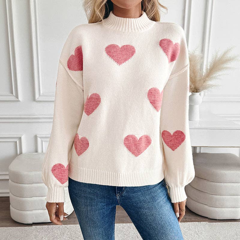 Pink Heart Knit Pullover