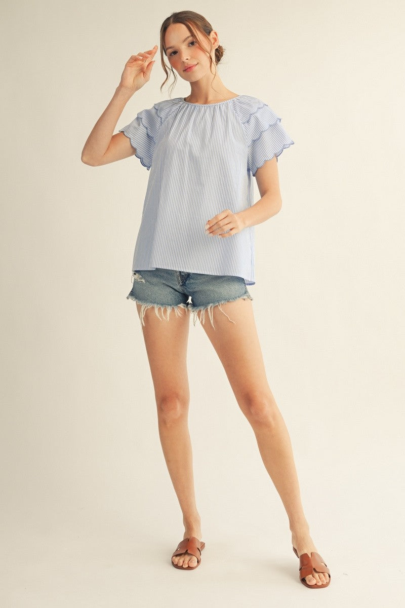 Tiered Sleeve Stripe Top