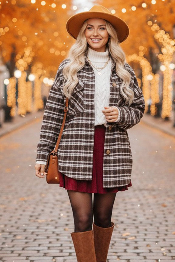 Brown Thin Plaid Shacket