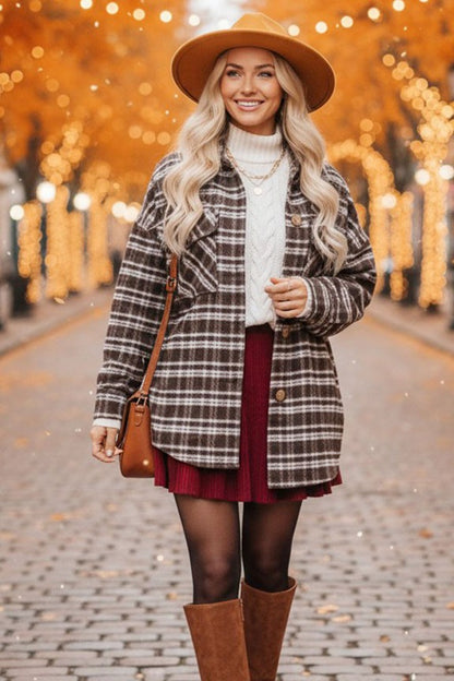 Brown Thin Plaid Shacket