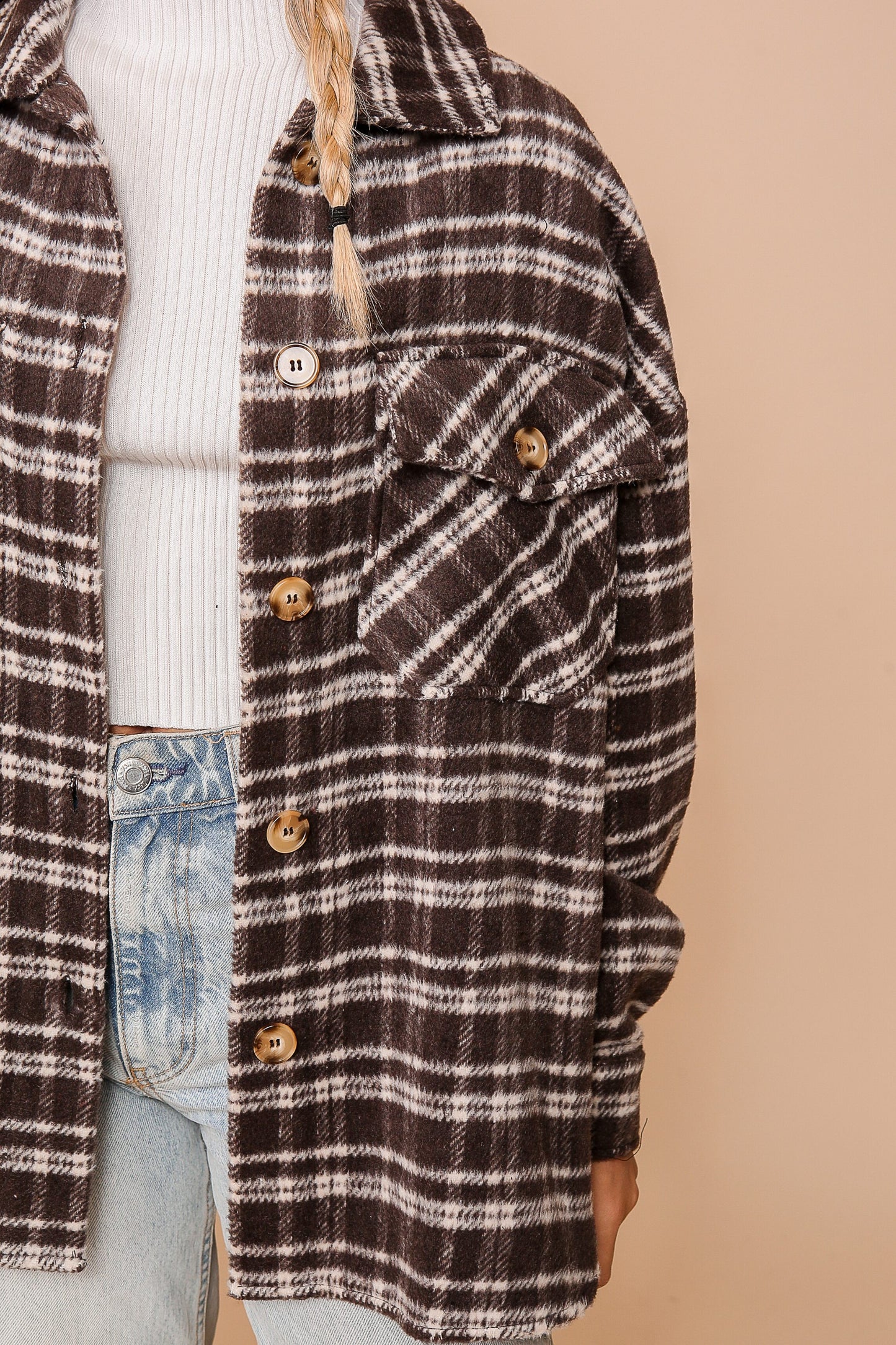 Brown Thin Plaid Shacket
