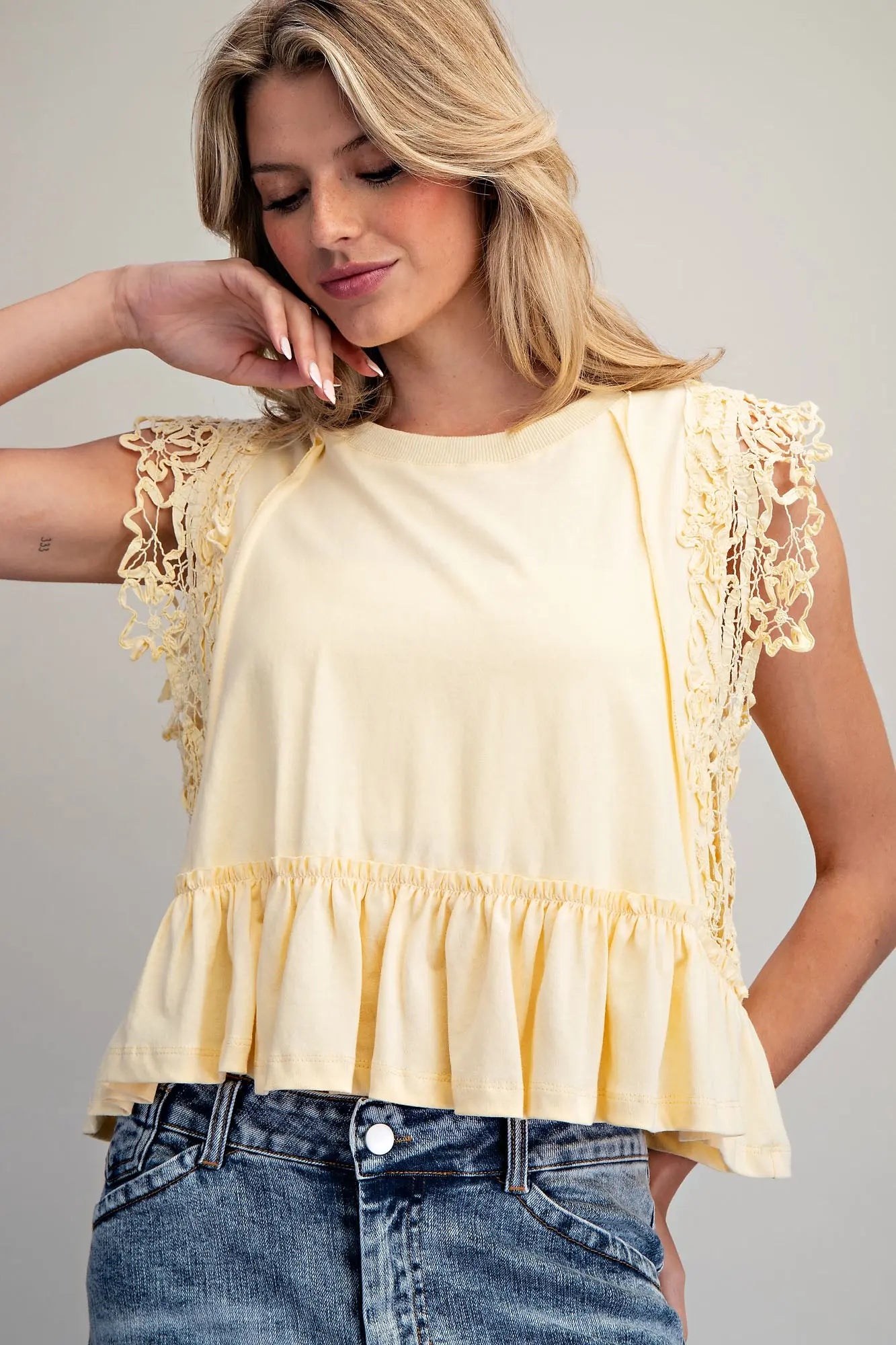 Butter Yellow Side Lace Top