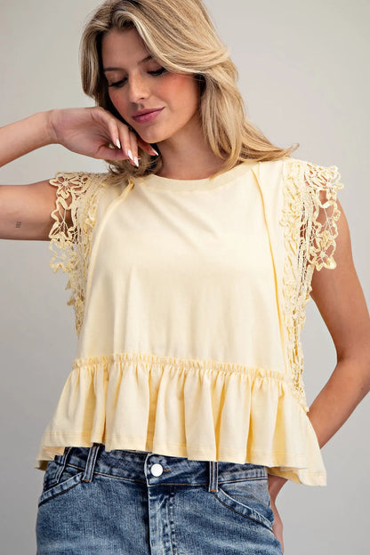 Butter Yellow Side Lace Top