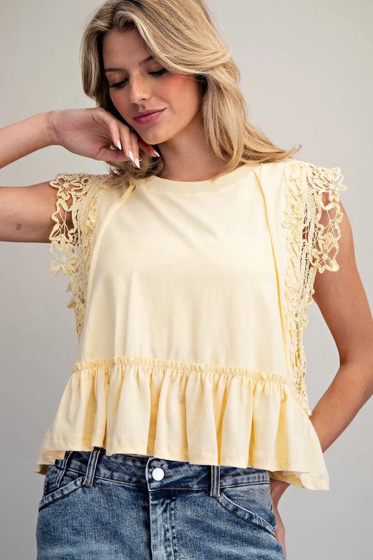 Butter Yellow Side Lace Top
