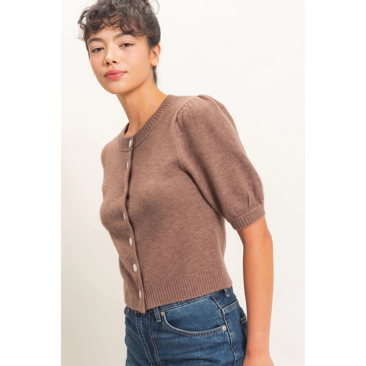 Button Short Sleeve Sweater