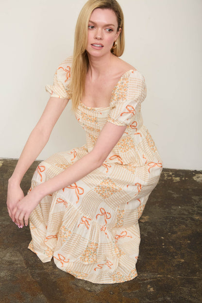 Peach Bow Midi Dress