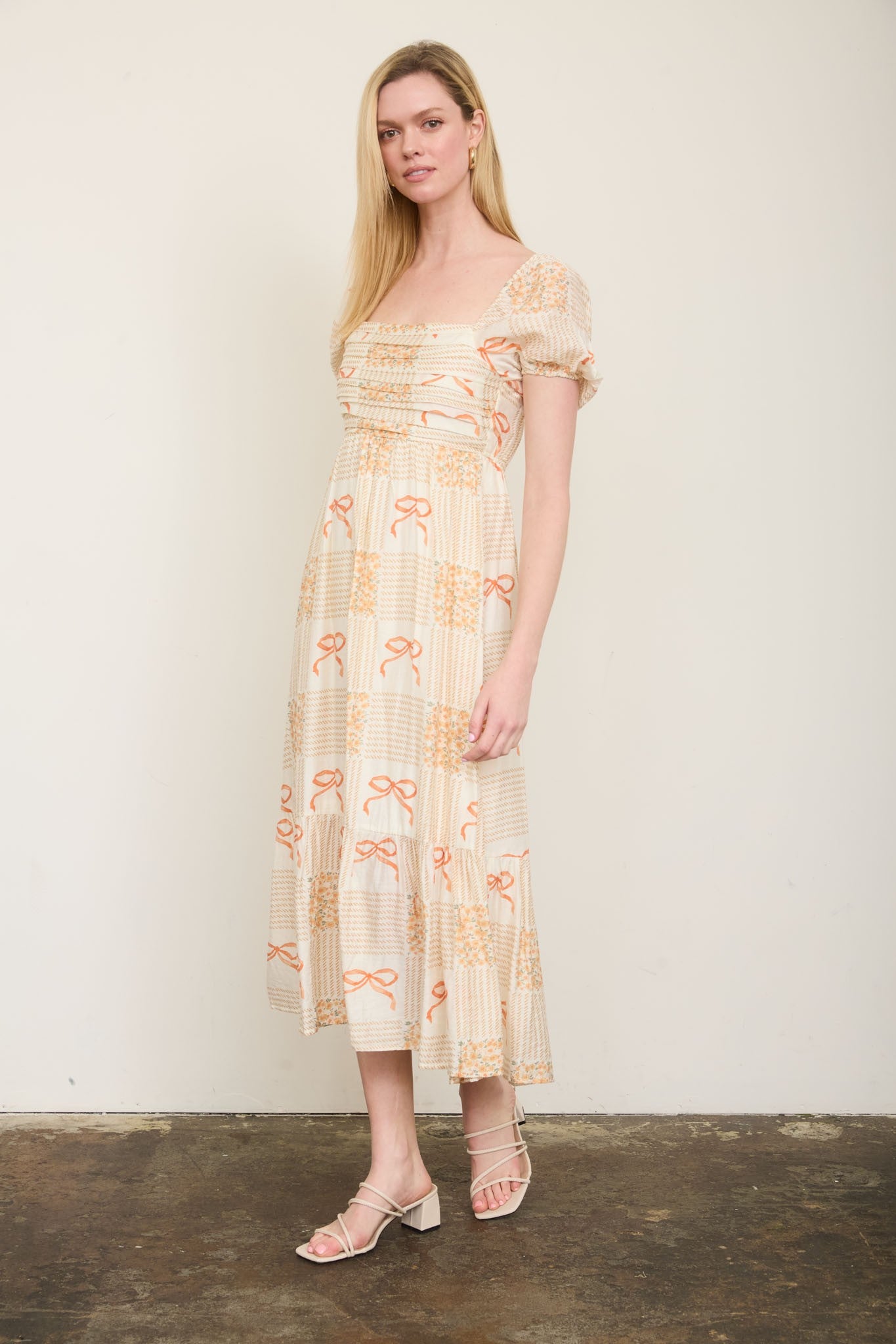 Peach Bow Midi Dress