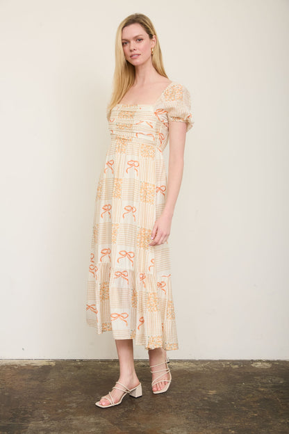 Peach Bow Midi Dress