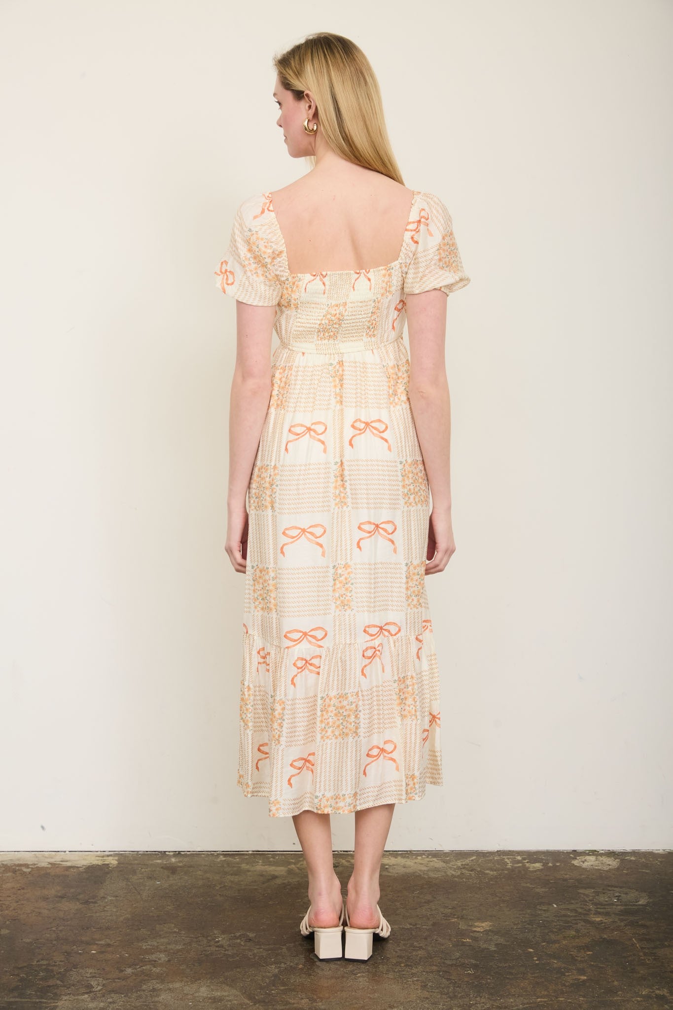 Peach Bow Midi Dress