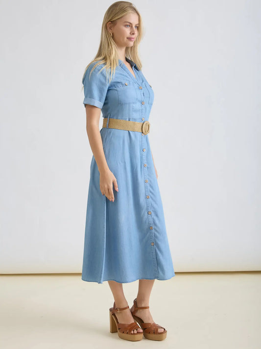 Button Down Belted Midi
