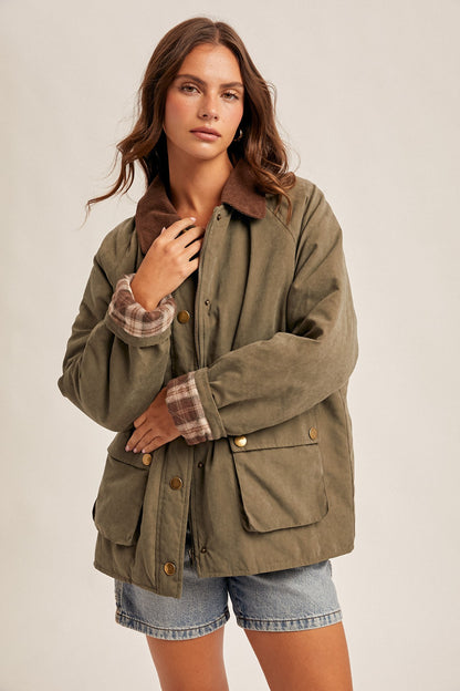 Olive Corduroy Collar Jacket