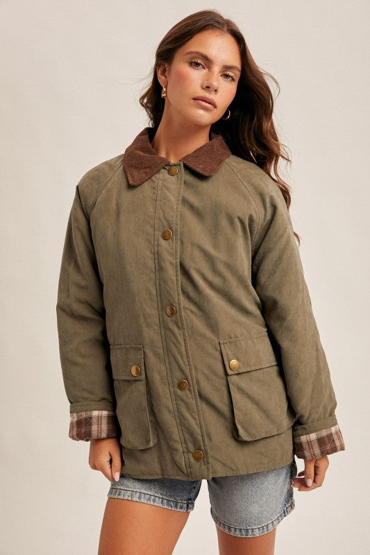 Olive Corduroy Collar Jacket